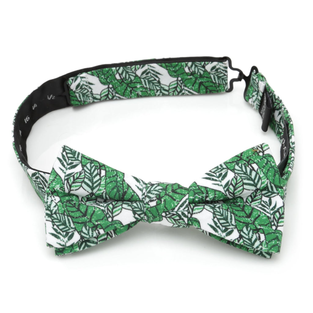 Green and White Palm Leaf Print Cotton Pre-Tied Bow Tie - Image 4