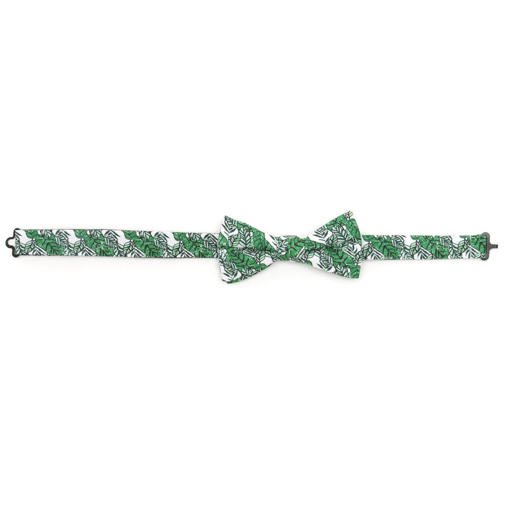Green and White Palm Leaf Print Cotton Pre-Tied Bow Tie - Image 5