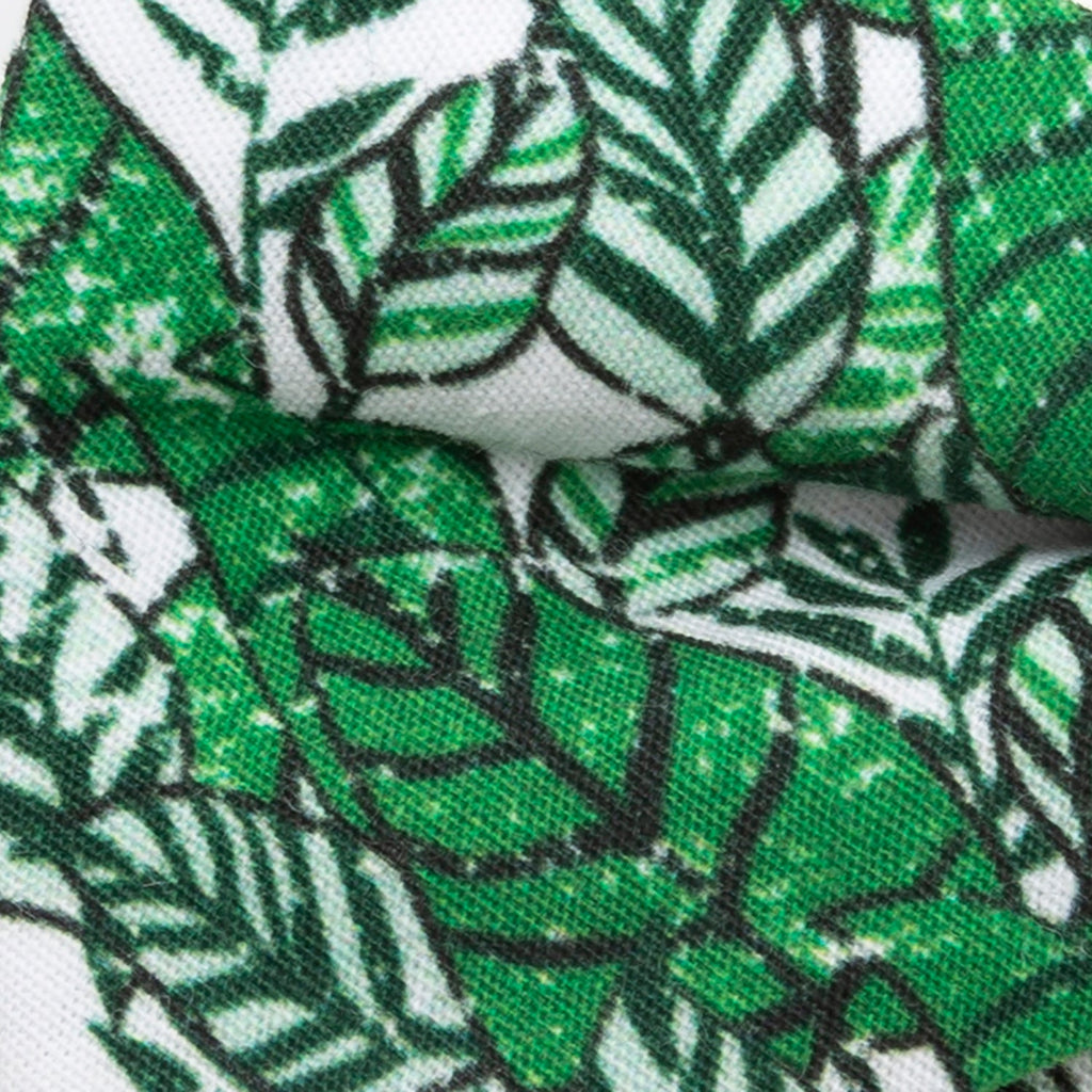 Green and White Palm Leaf Print Cotton Pre-Tied Bow Tie - Image 6