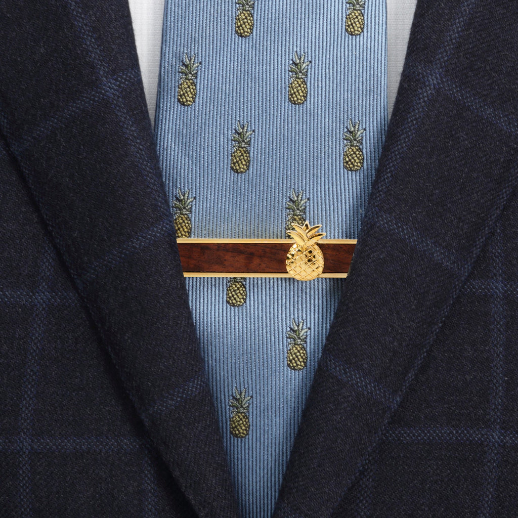 Gold Pineapple Tie Bar with Wood Inlay - Image 2