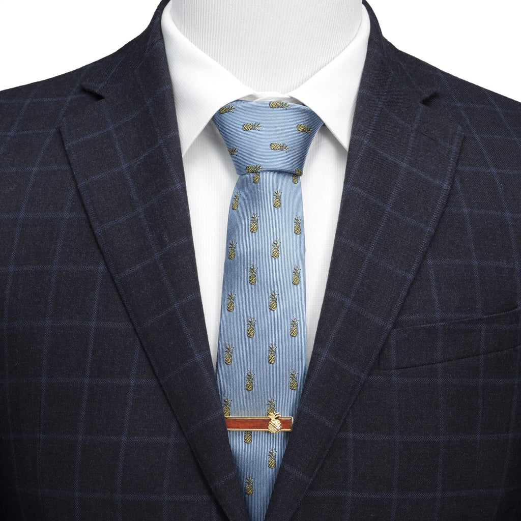 Light Blue Silk Necktie with Yellow Pineapple Pattern - Image 2
