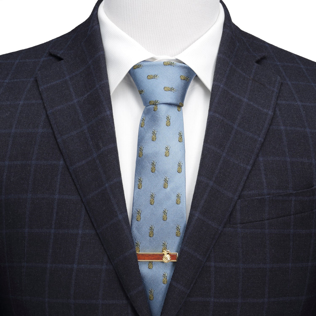 Light Blue Silk Necktie with Yellow Pineapple Pattern - Image 2
