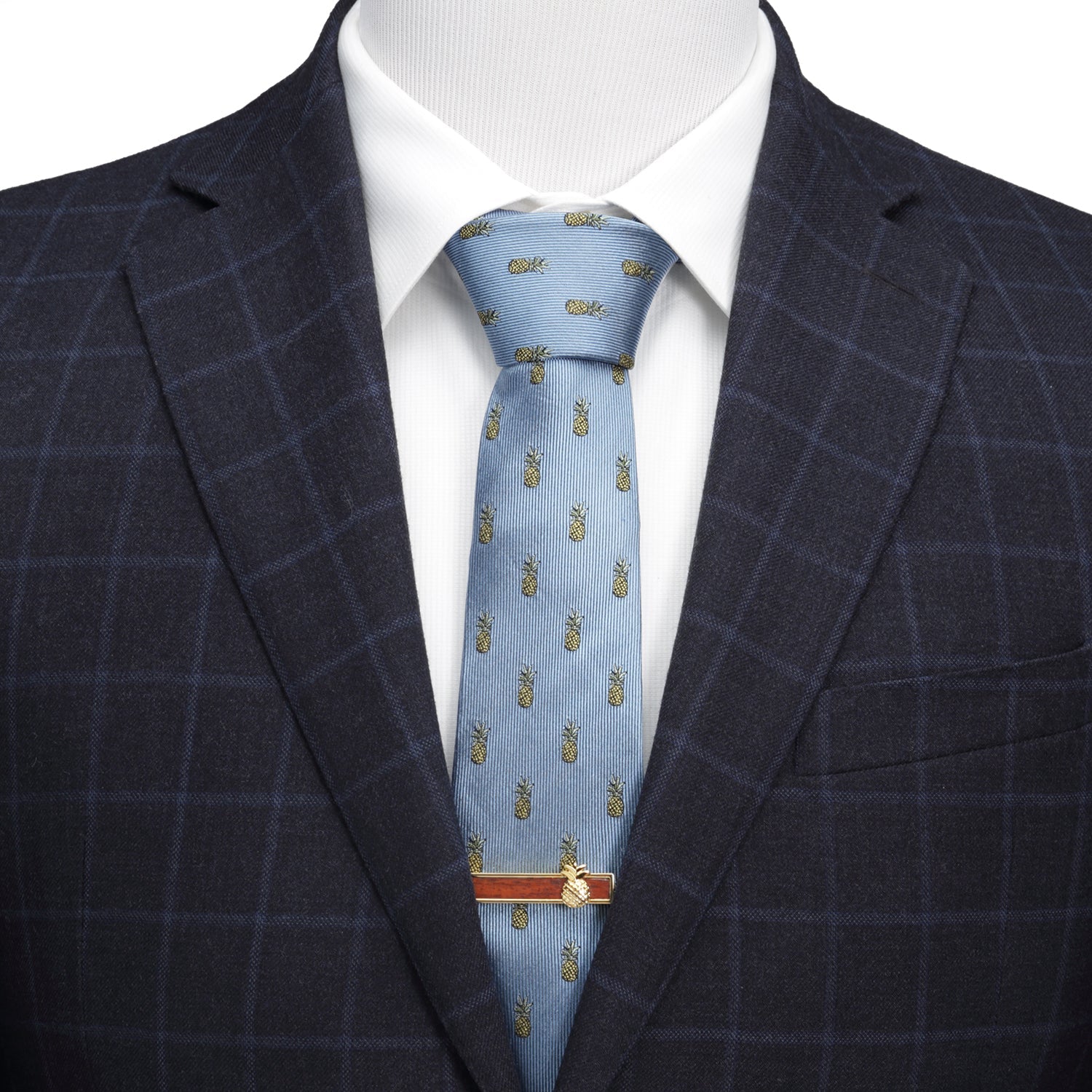 Light Blue Silk Necktie with Yellow Pineapple Pattern - Image 2