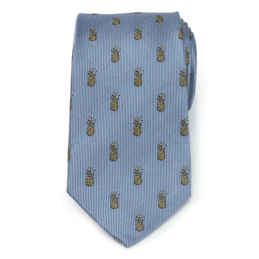 Light Blue Silk Necktie with Yellow Pineapple Pattern - Image 3