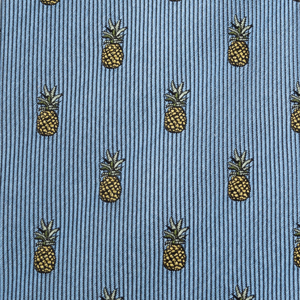 Light Blue Silk Necktie with Yellow Pineapple Pattern - Image 5