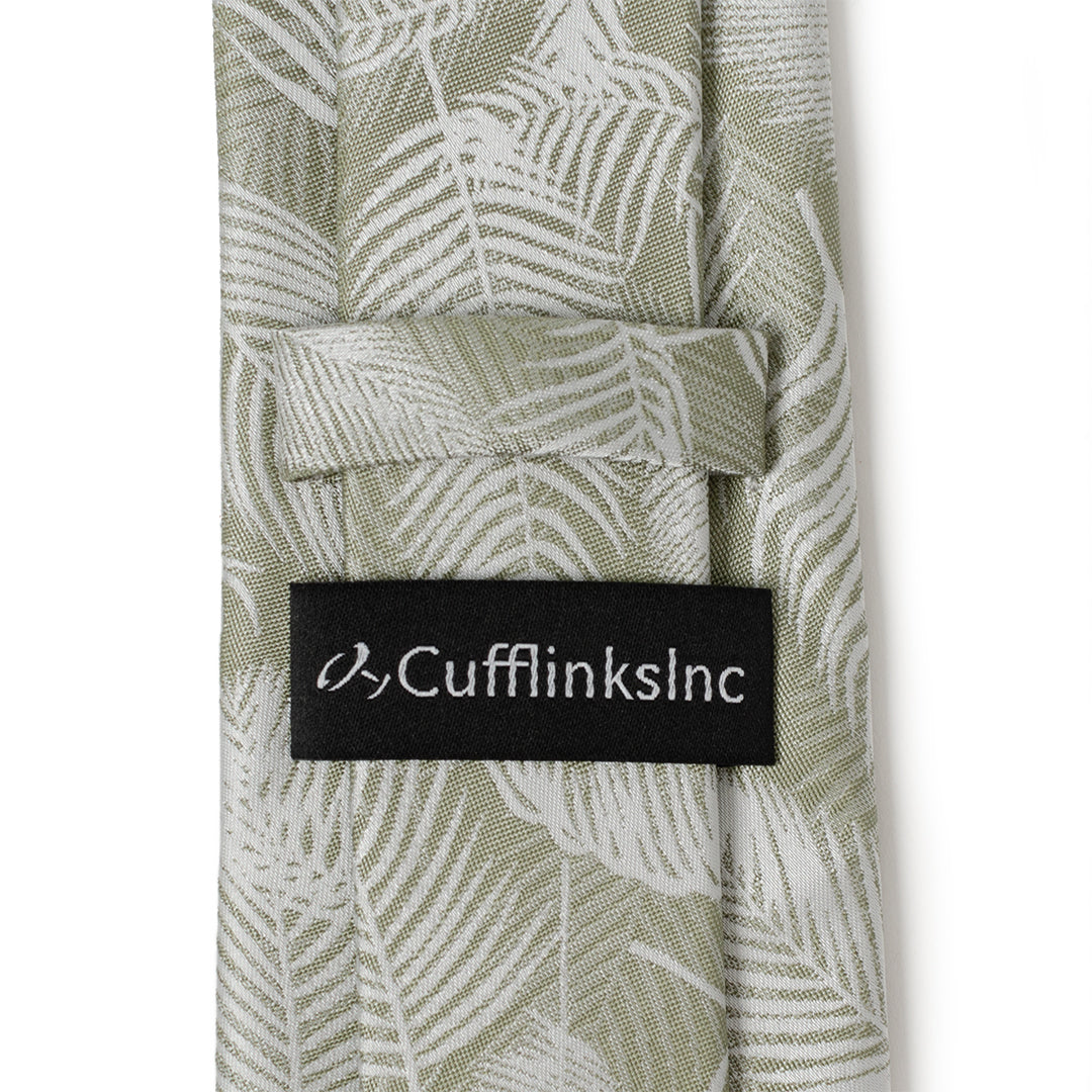 Palm Leaf Light Sage Necktie Silk Blend Tropical Pattern - Image 5