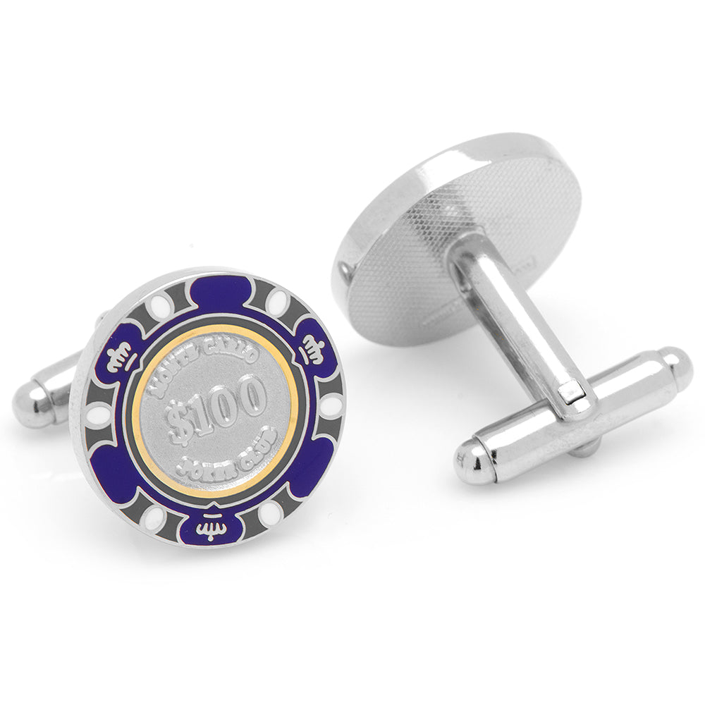 Purple $100 Poker Chip Cufflinks with Silver Plated Finish - Image 2