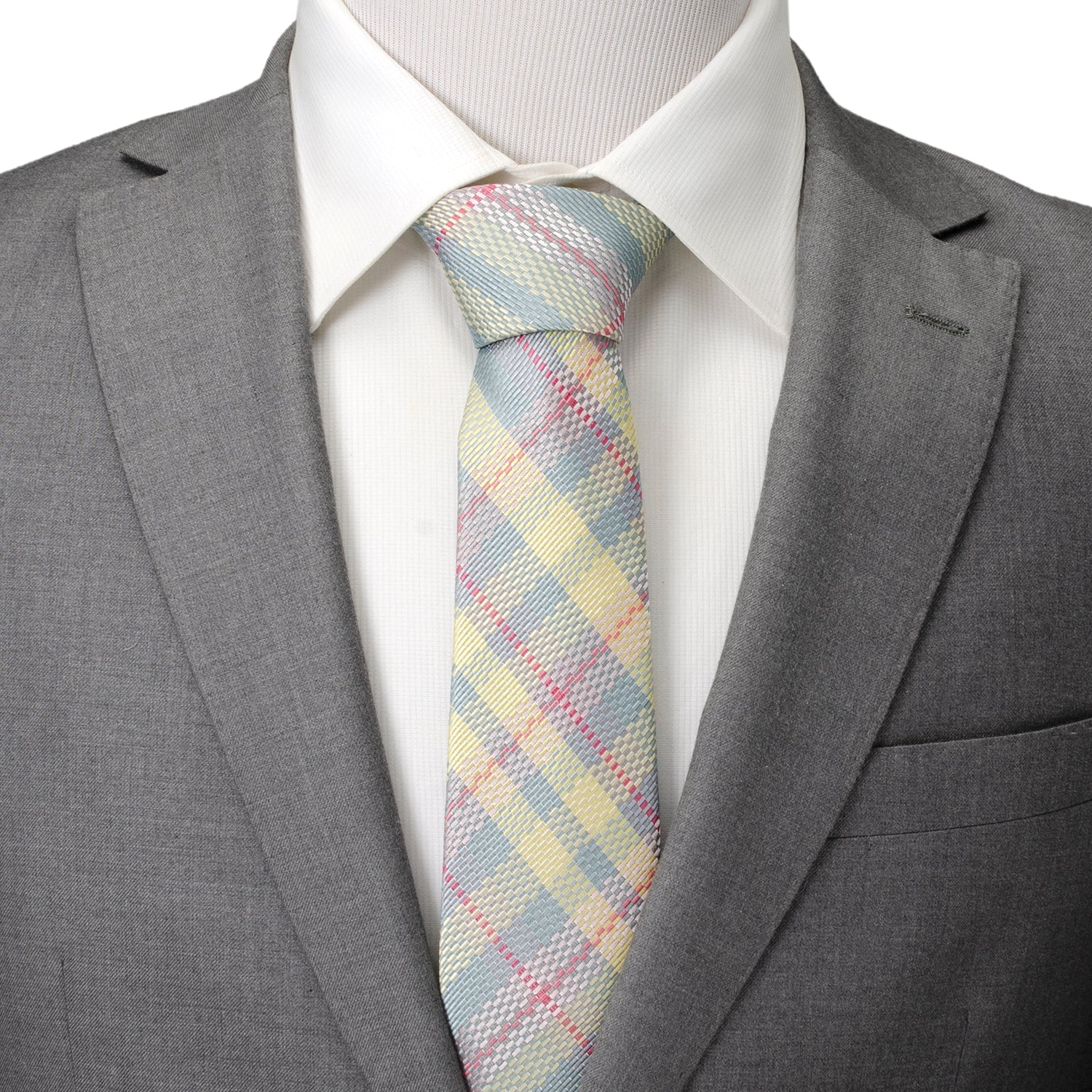 Pastel Plaid Silk Necktie in Multi-Color Spring Design - Image 2