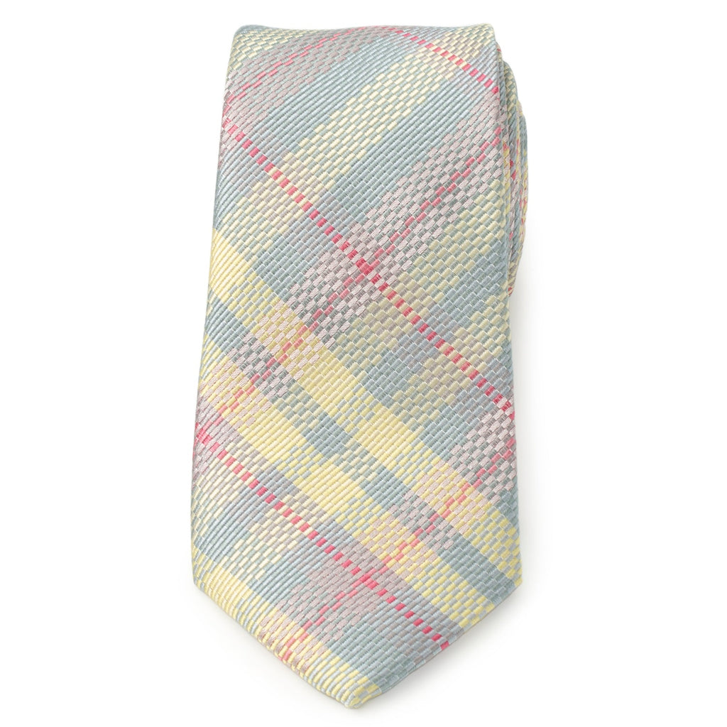 Pastel Plaid Silk Necktie in Multi-Color Spring Design - Image 3