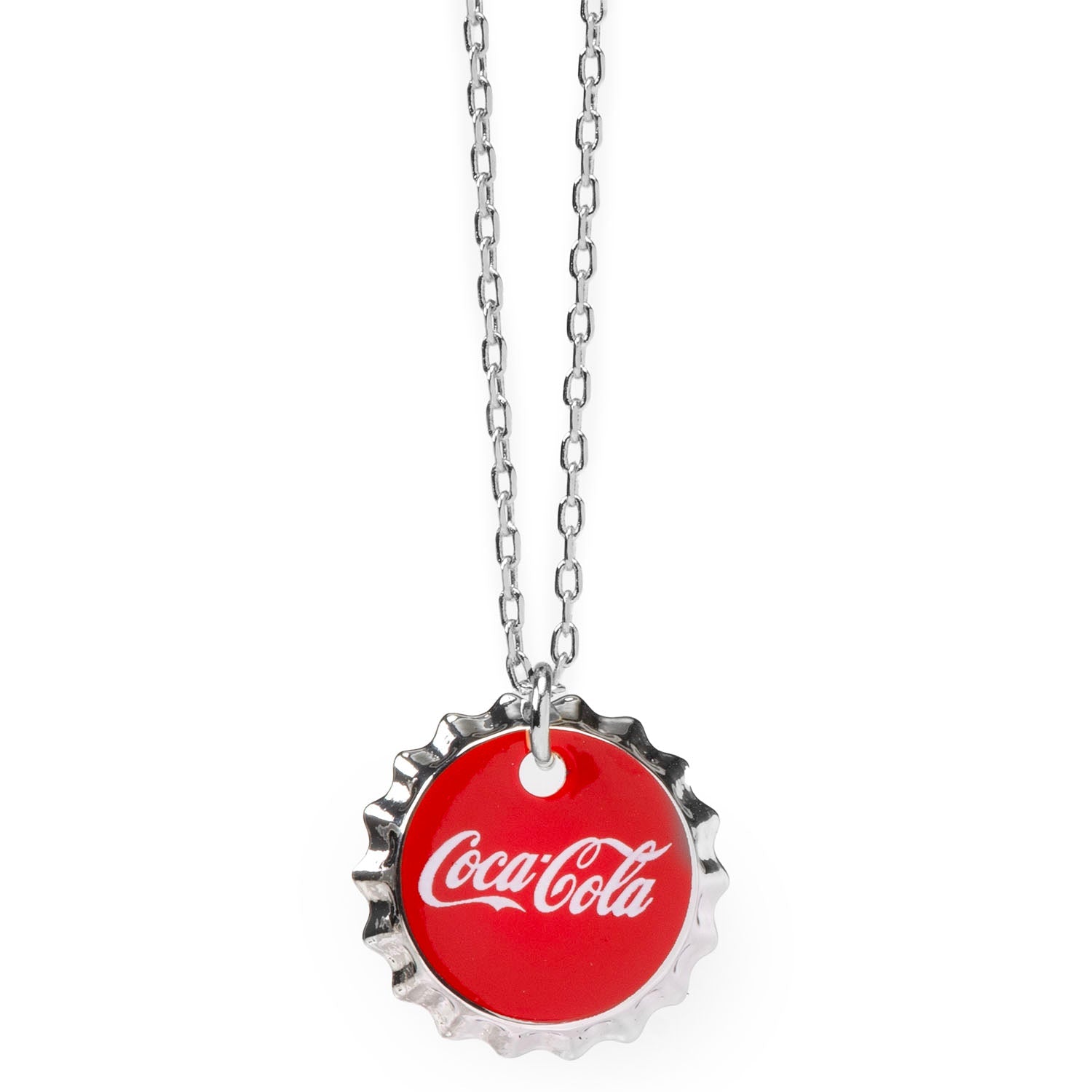 Coca-Cola Red Bottle Cap Pendant Necklace in Silver-Tone