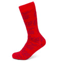 A pair of bright red dress socks featuring an all-over Coca-Cola logo print