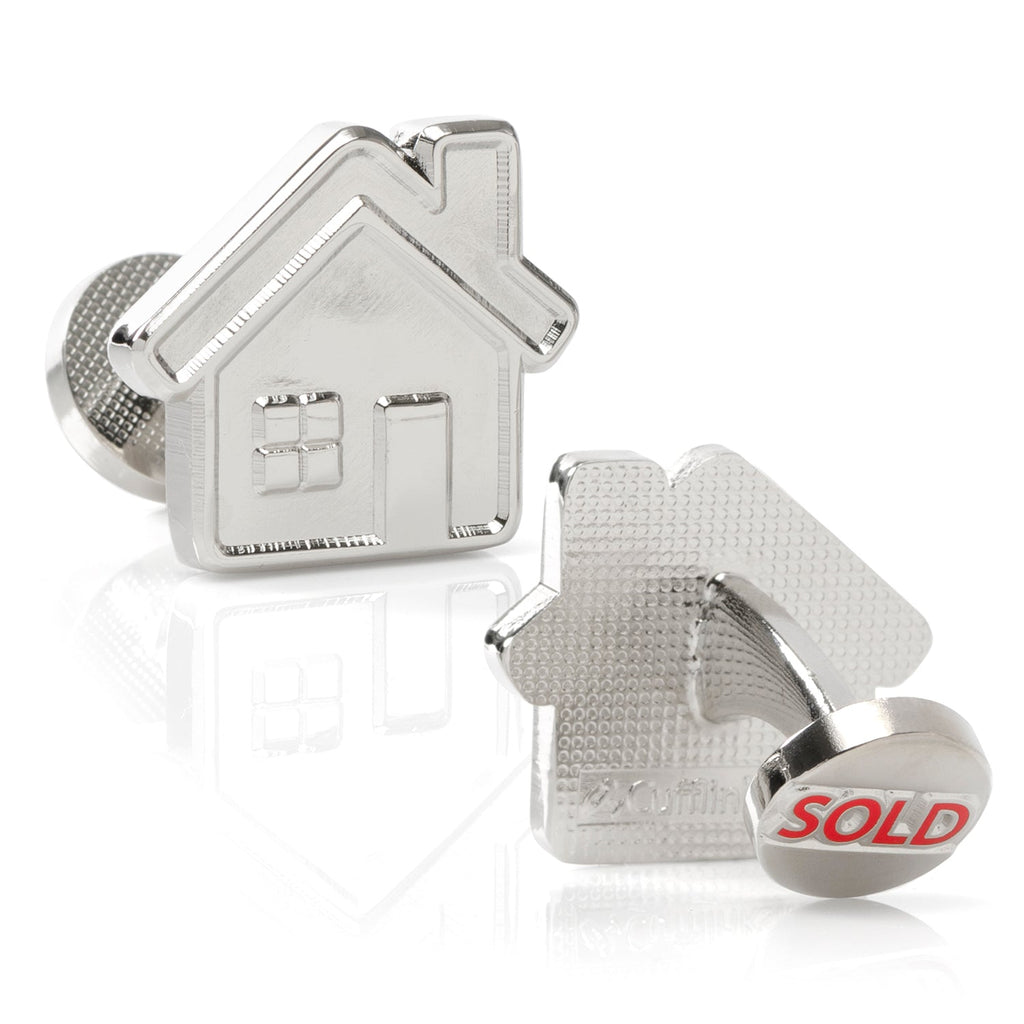 Silver Real Estate House Cufflinks with SOLD Detail - Image 2