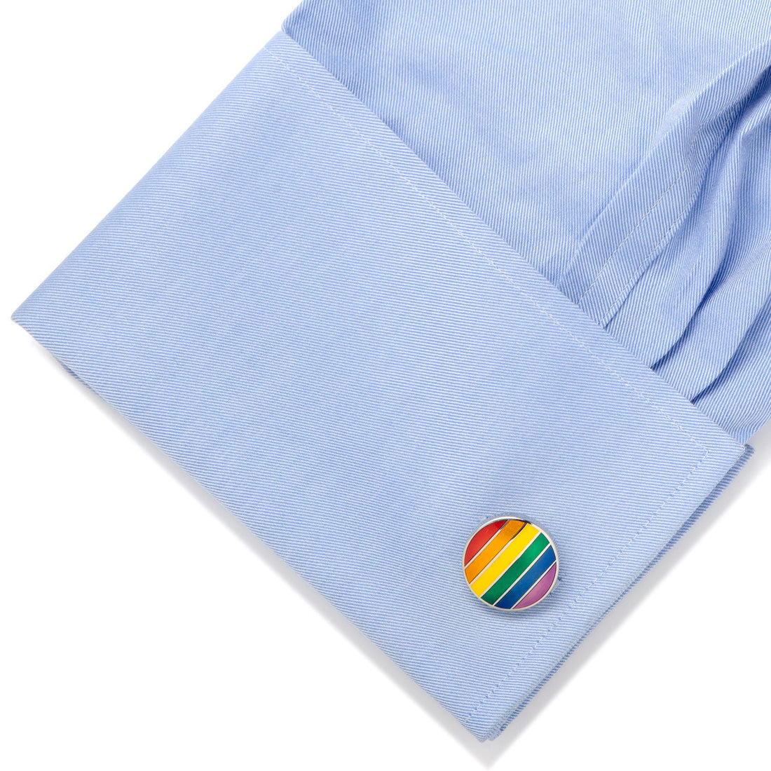Rainbow Stripe Round Cufflinks with Silver Tone Base Metal - Image 3