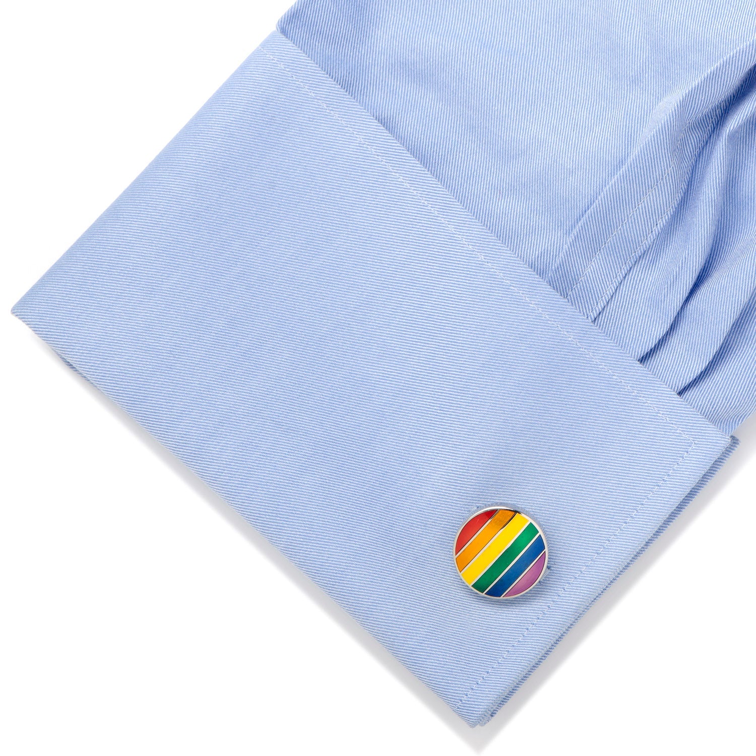 Rainbow Stripe Round Cufflinks with Silver Tone Base Metal - Image 3
