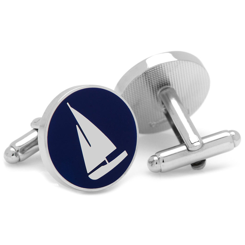 Navy Blue and Silver Sailboat Round Cufflinks for Boating Fans - Image 2