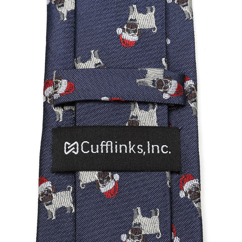 Navy Blue Santa Pug Holiday Silk Necktie for Men - Image 4