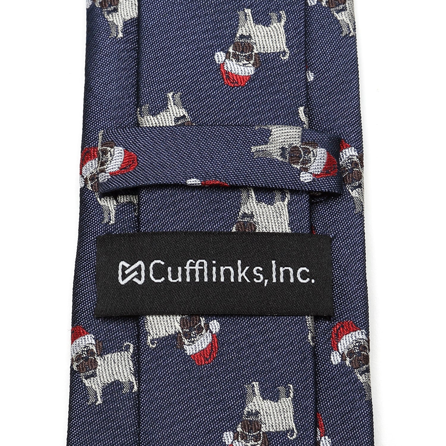 Navy Blue Santa Pug Holiday Silk Necktie for Men - Image 4