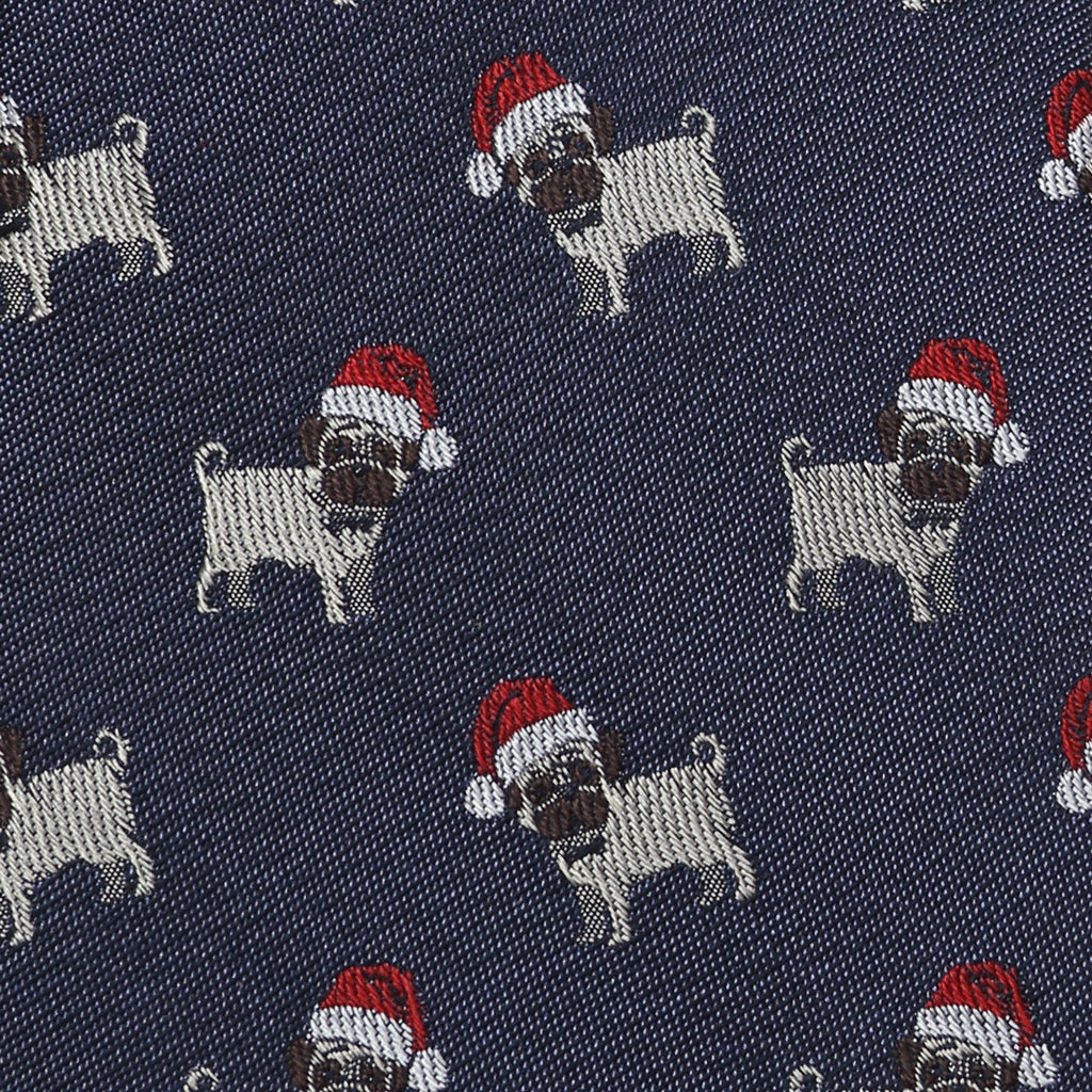 Navy Blue Santa Pug Holiday Silk Necktie for Men - Image 5