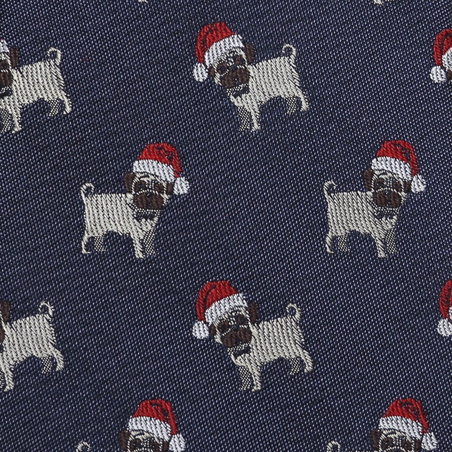Navy Blue Santa Pug Holiday Silk Necktie for Men - Image 5