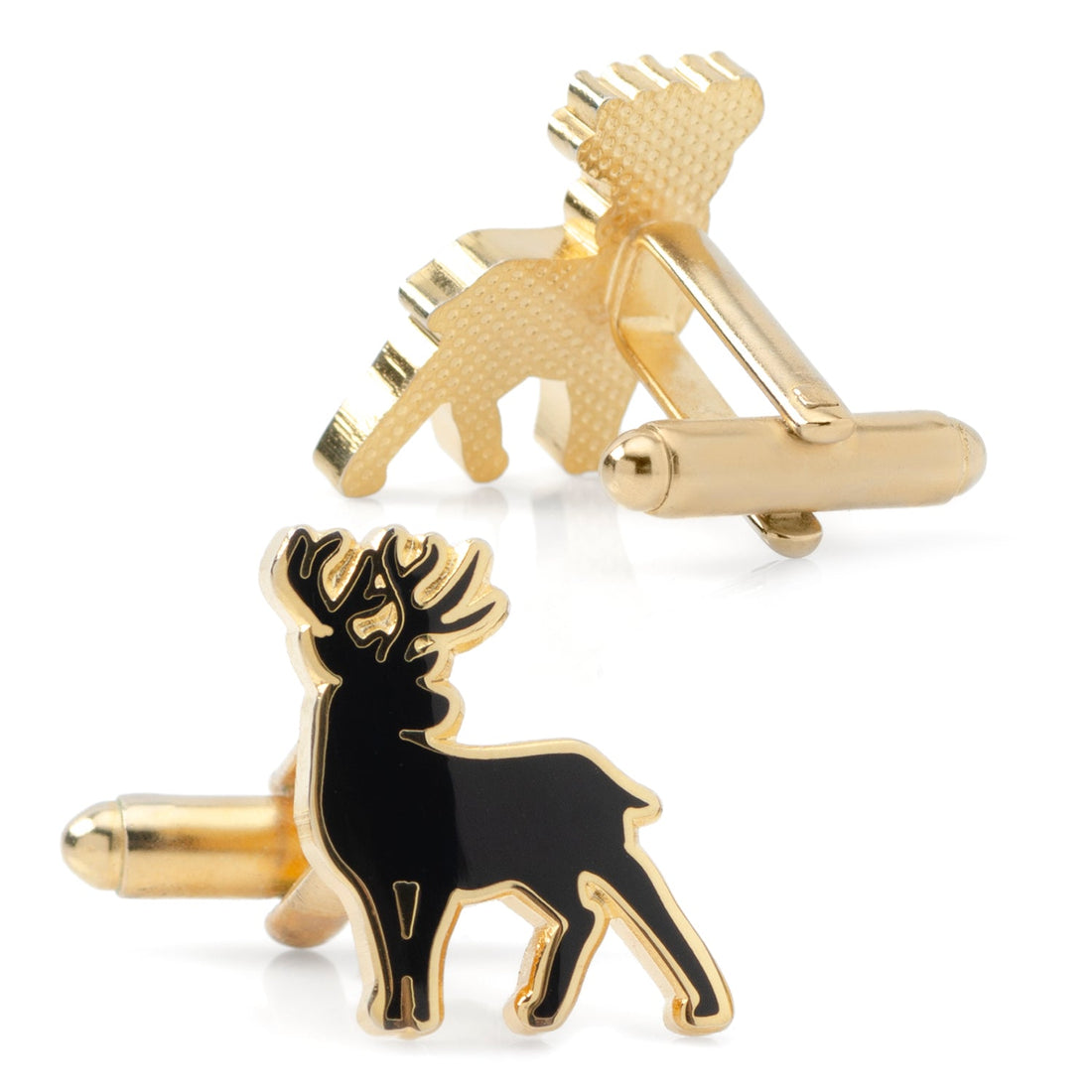 Stag Deer Gold and Black Enamel Cufflinks for Holiday Style - Image 2