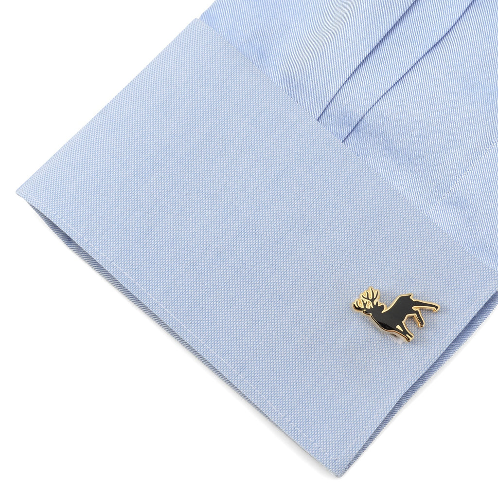Stag Deer Gold and Black Enamel Cufflinks for Holiday Style - Image 3