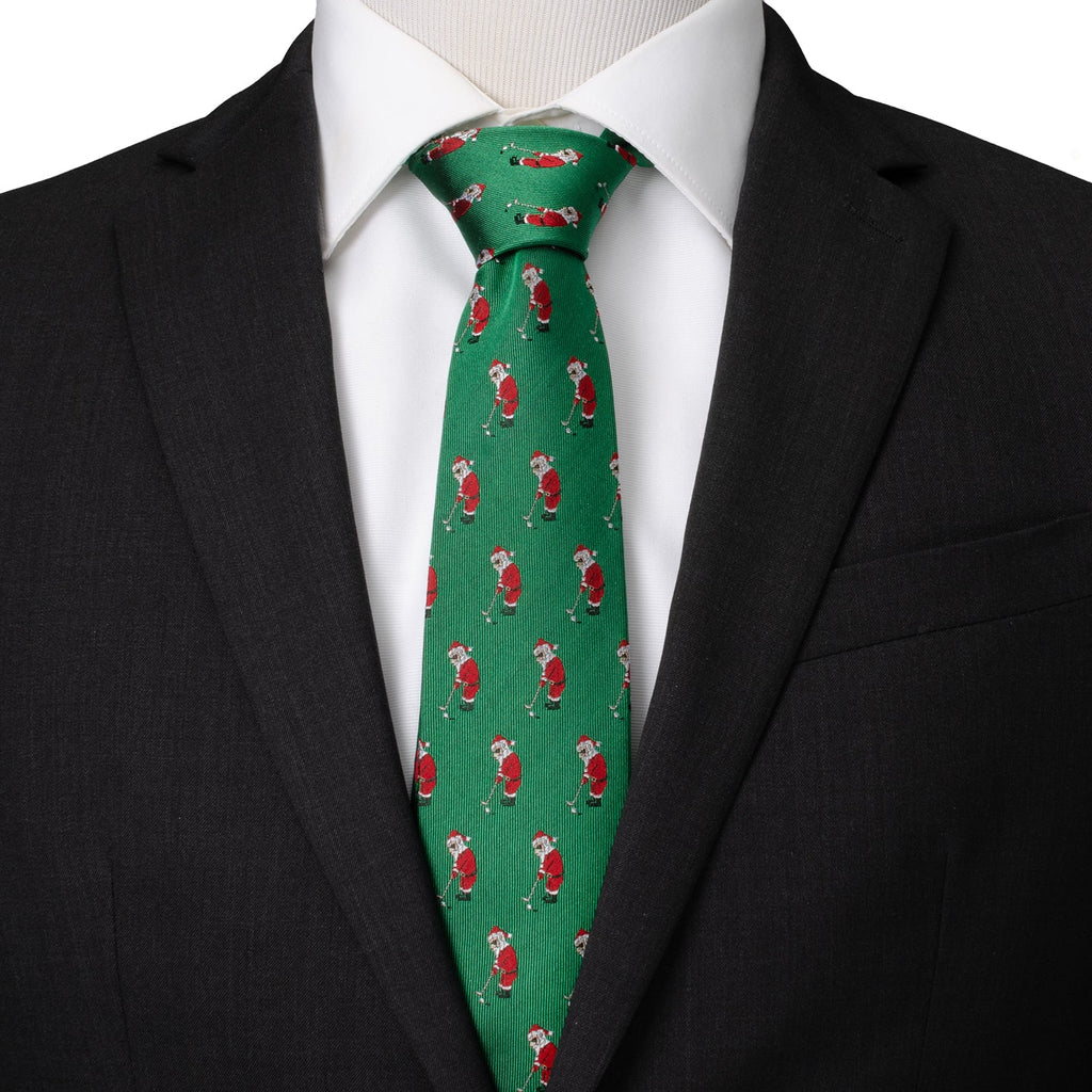 Santa Golf Par-Tee Novelty Holiday Tie in Kelly Green - Image 2