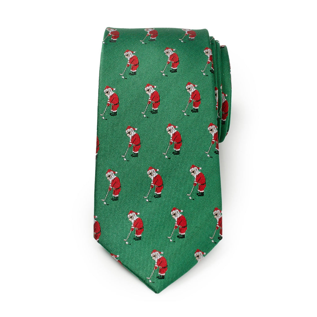 Santa Golf Par-Tee Novelty Holiday Tie in Kelly Green - Image 3