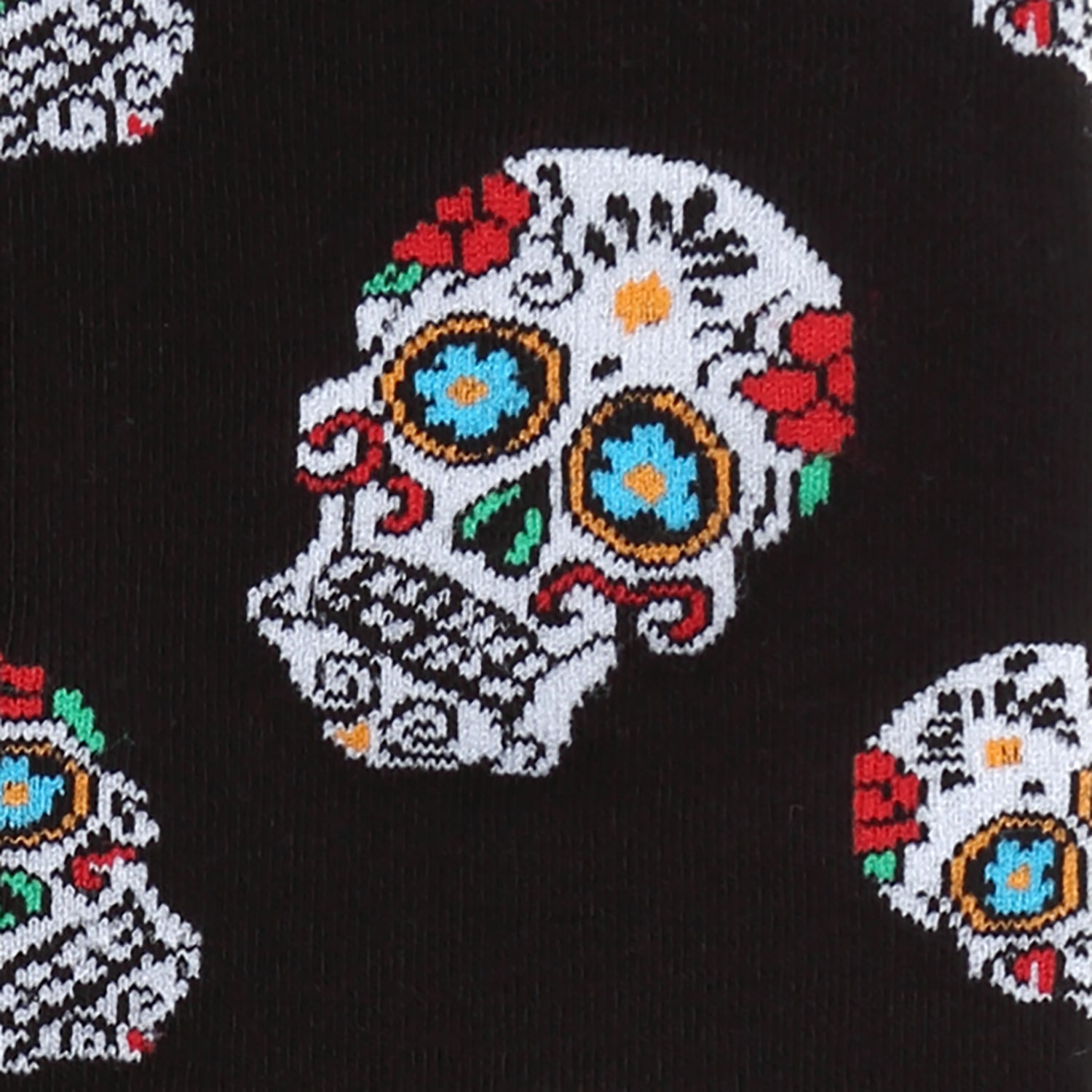 Sugar Skull Pattern Crew Socks in Black with Colorful Detail - Image 3