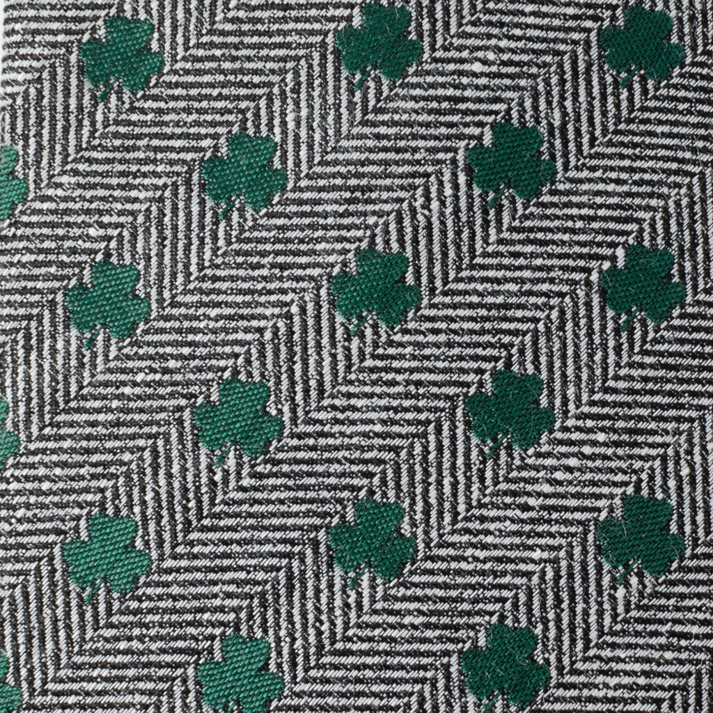 Grey Herringbone Men's Tie with Green Shamrock Print - Image 5