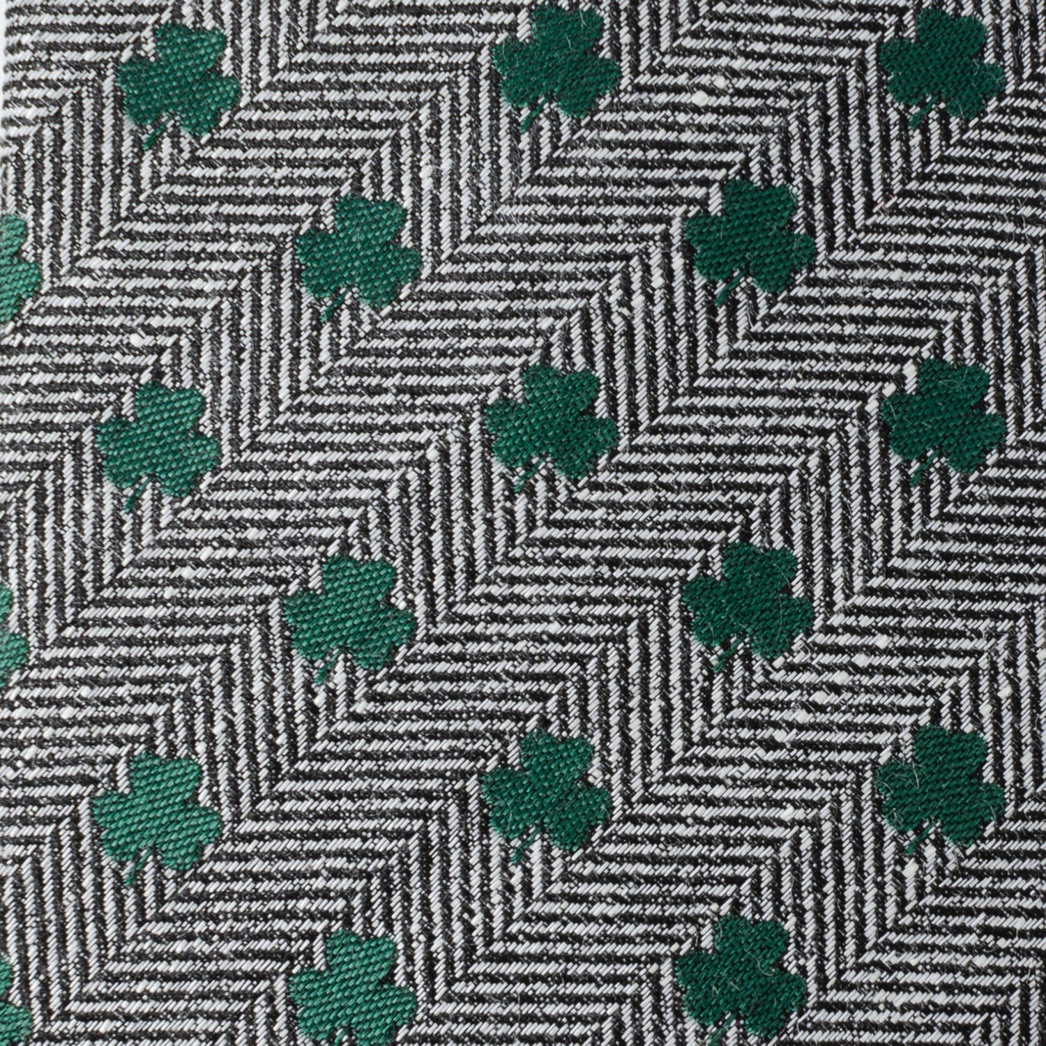 Grey Herringbone Men's Tie with Green Shamrock Print - Image 5