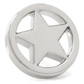 Silver Lone Star lapel pin on a grey suit jacket lapel
