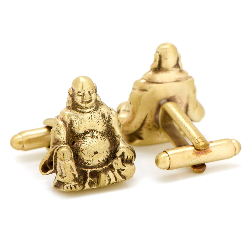 Smiling Buddha Cufflinks in Gold Tone Metal Finish - Image 2