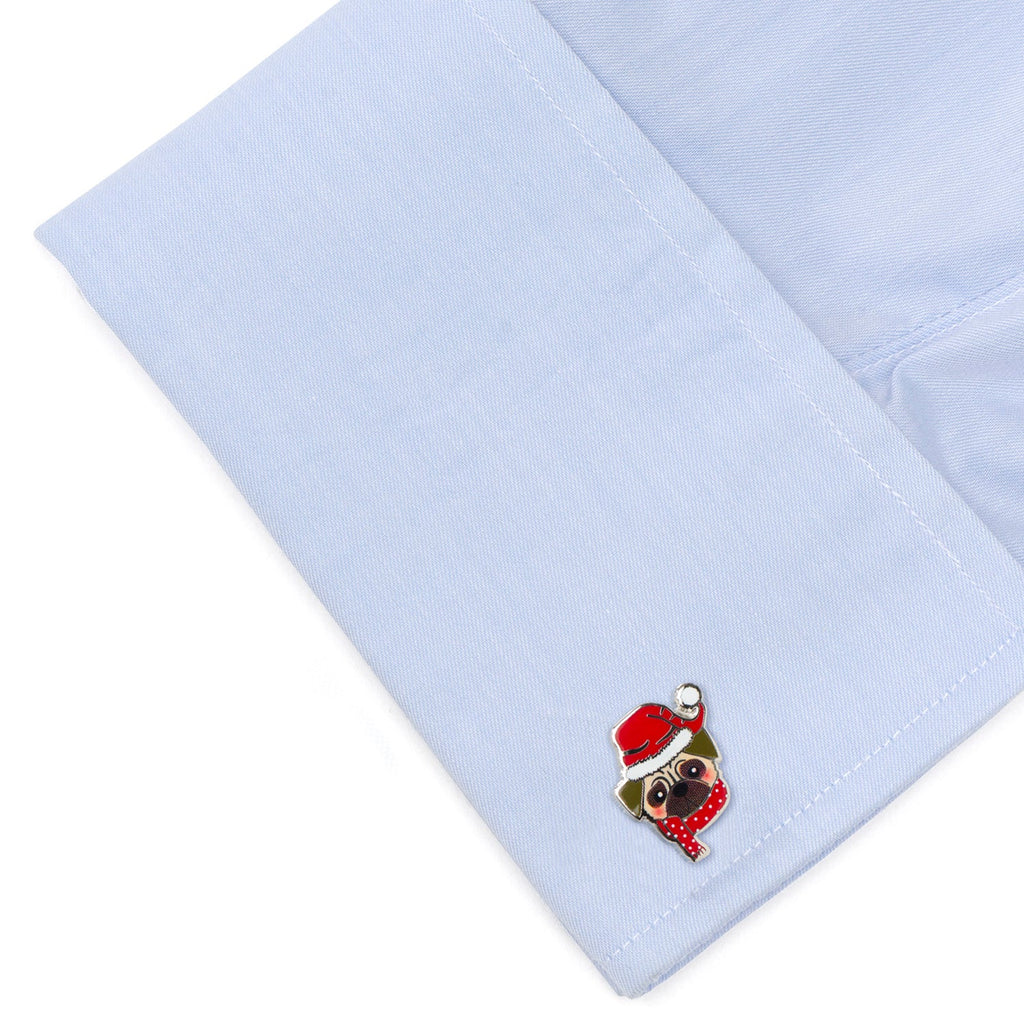 Santa Pug Holiday Cufflinks in Red and Silver Plated Metal - Image 3