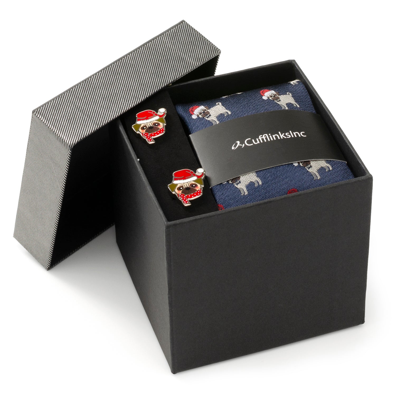 Santa Pug Silk Necktie and Cufflinks Holiday Gift Set - Image 2
