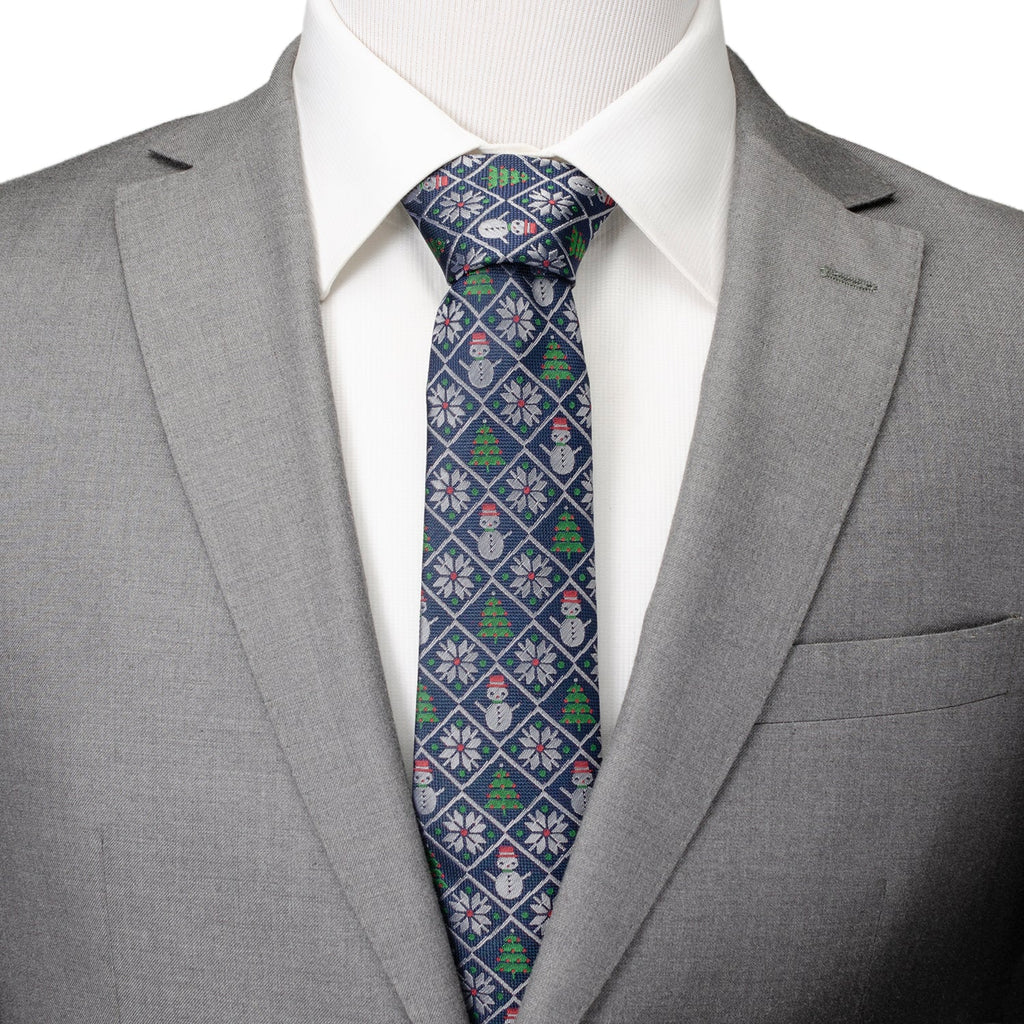 Sweater Weather Blue Holiday Men's Silk Necktie - Image 2