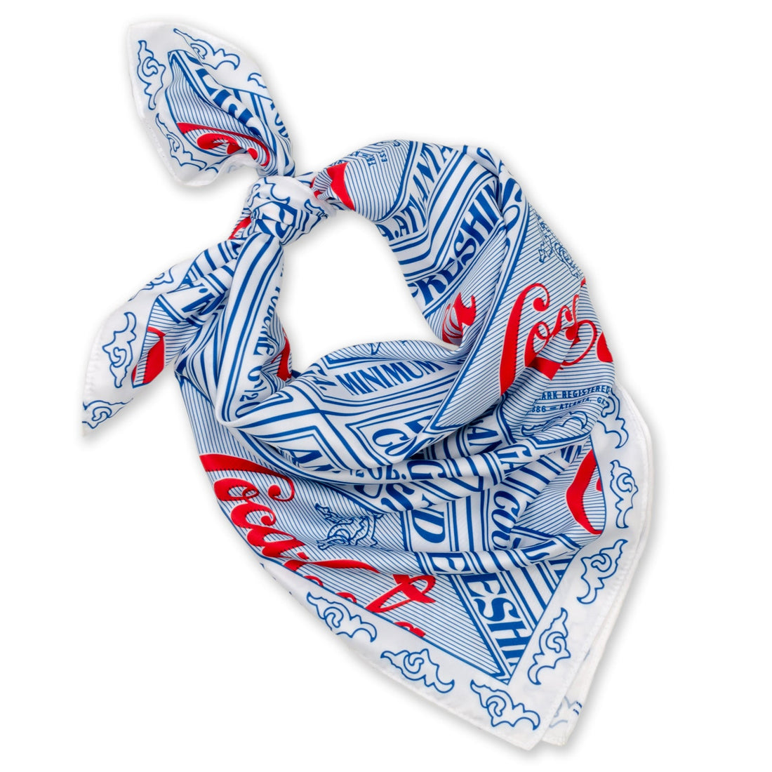 Coca-Cola Logo Print Satin Scarf Red and Blue Pattern - Image 3