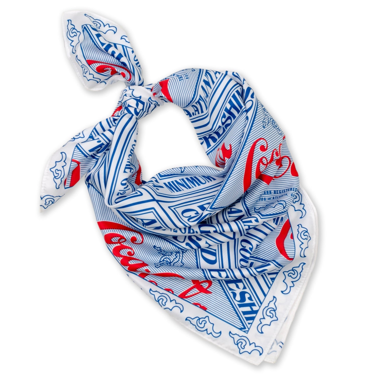 Coca-Cola Logo Print Satin Scarf Red and Blue Pattern - Image 3
