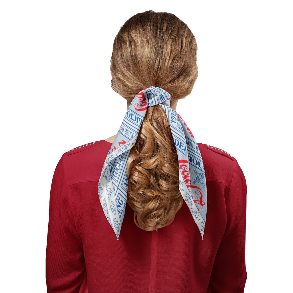 Coca-Cola Logo Print Satin Scarf Red and Blue Pattern - Image 4