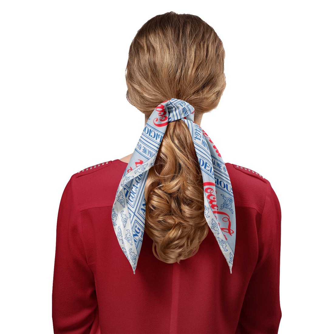 Coca-Cola Logo Print Satin Scarf Red and Blue Pattern - Image 4