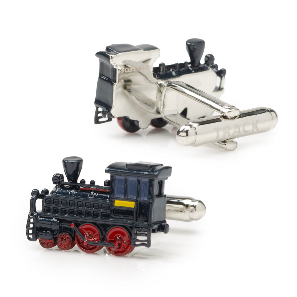 3D Steam Engine Train Cufflinks in Black and Red - Image 3