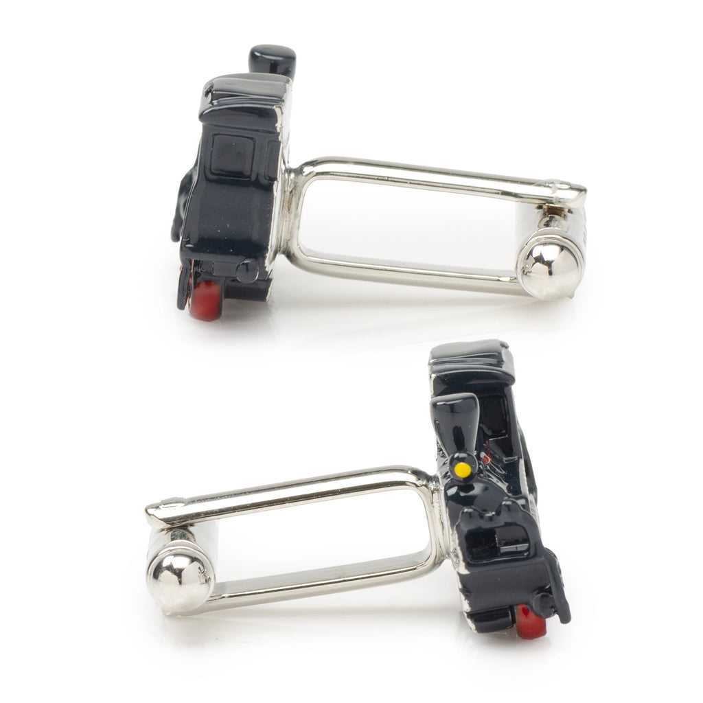 3D Steam Engine Train Cufflinks in Black and Red - Image 4