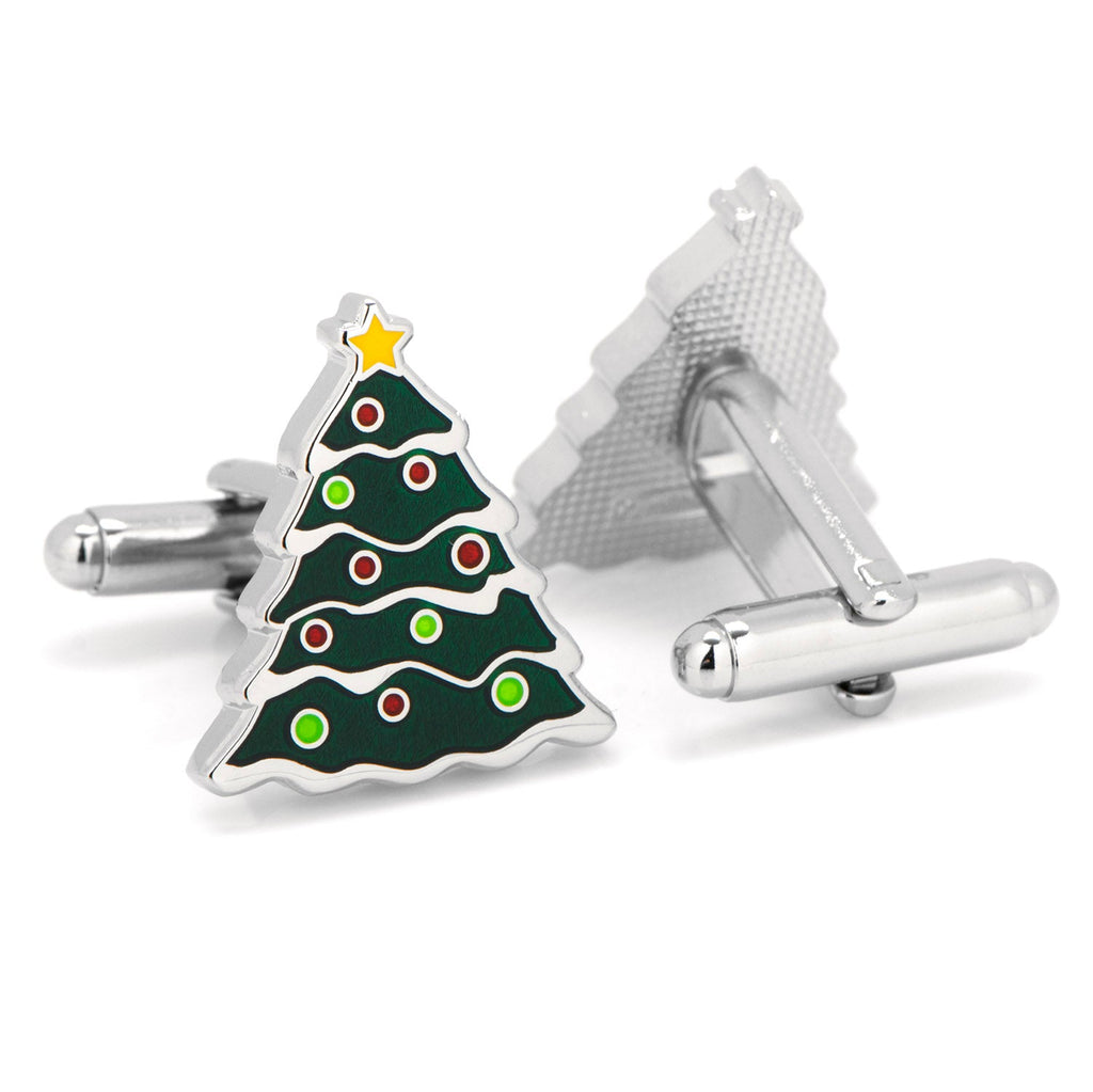 Christmas Tree Cufflinks with Colorful Enamel and Star Topper - Image 2