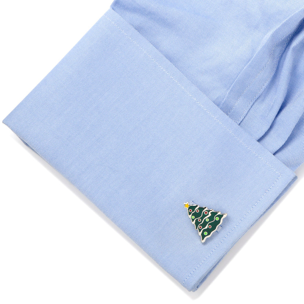 Christmas Tree Cufflinks with Colorful Enamel and Star Topper - Image 3