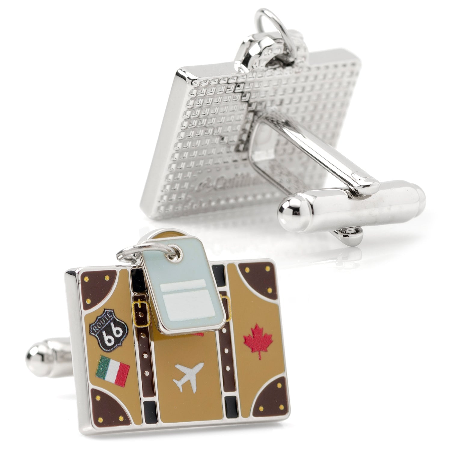 Traveler Suitcase Cufflinks with Luggage Tag Detail - Image 2