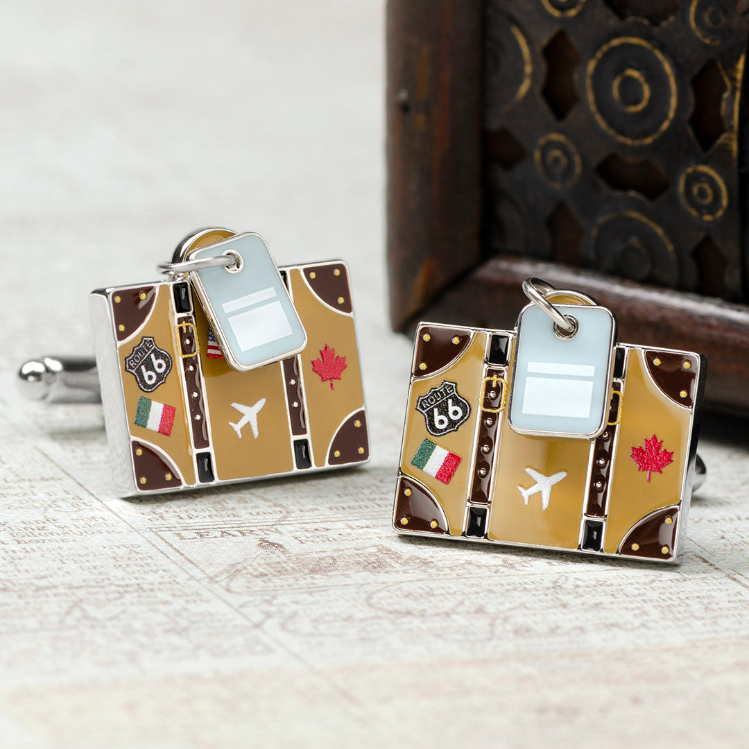 Traveler Suitcase Cufflinks with Luggage Tag Detail - Image 4