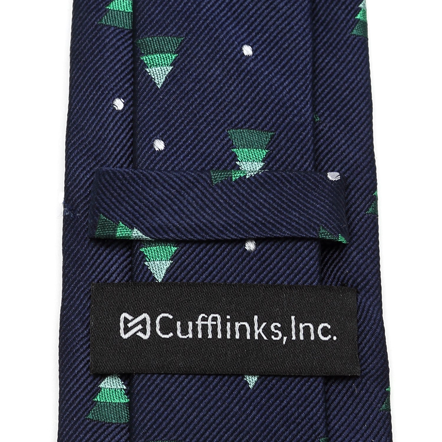 Midnight Blue Holiday Tree Print Silk Men's Necktie - Image 4