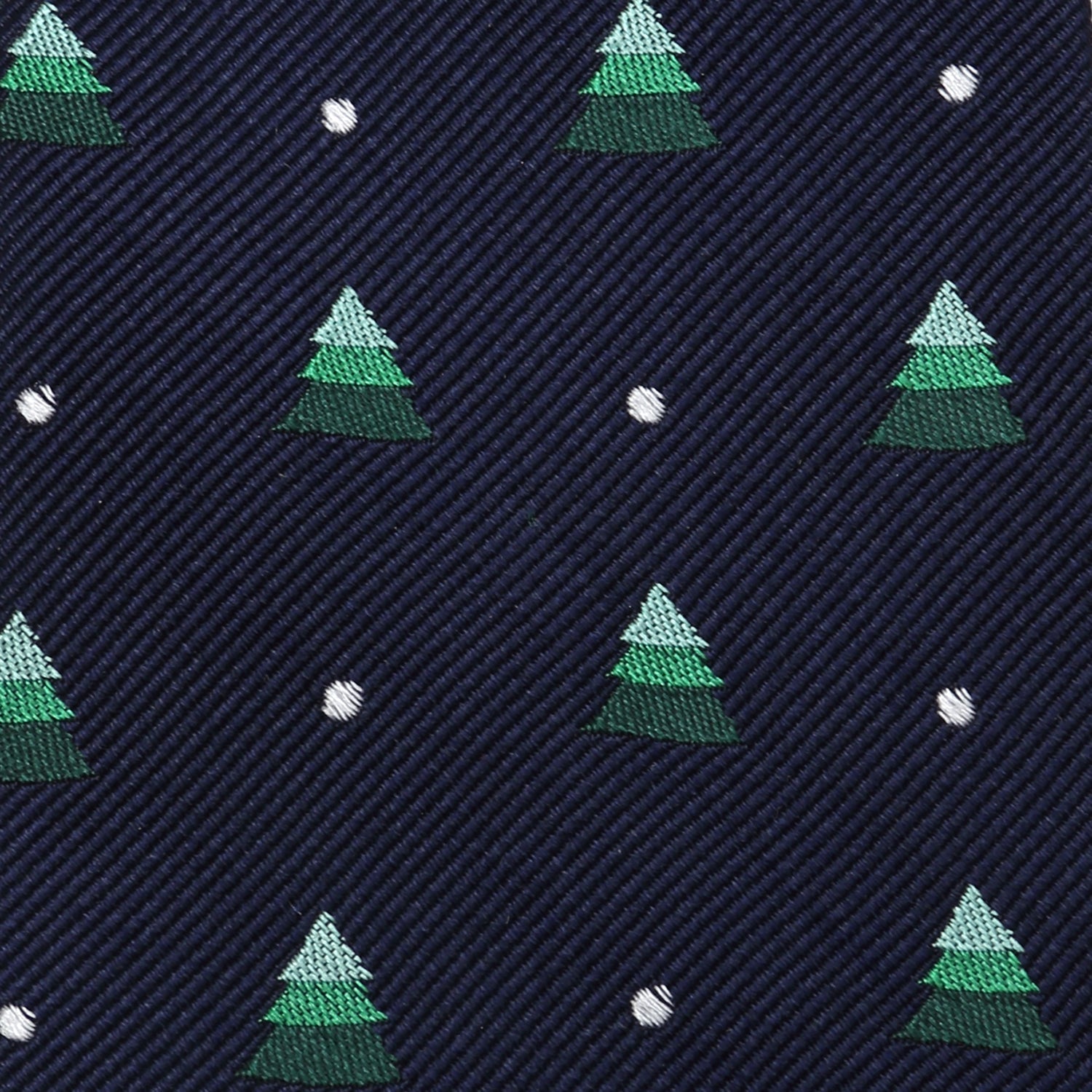 Midnight Blue Holiday Tree Print Silk Men's Necktie - Image 5