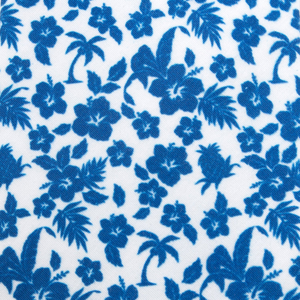 Tropical Blue and White Cotton Floral Slim Necktie - Image 5