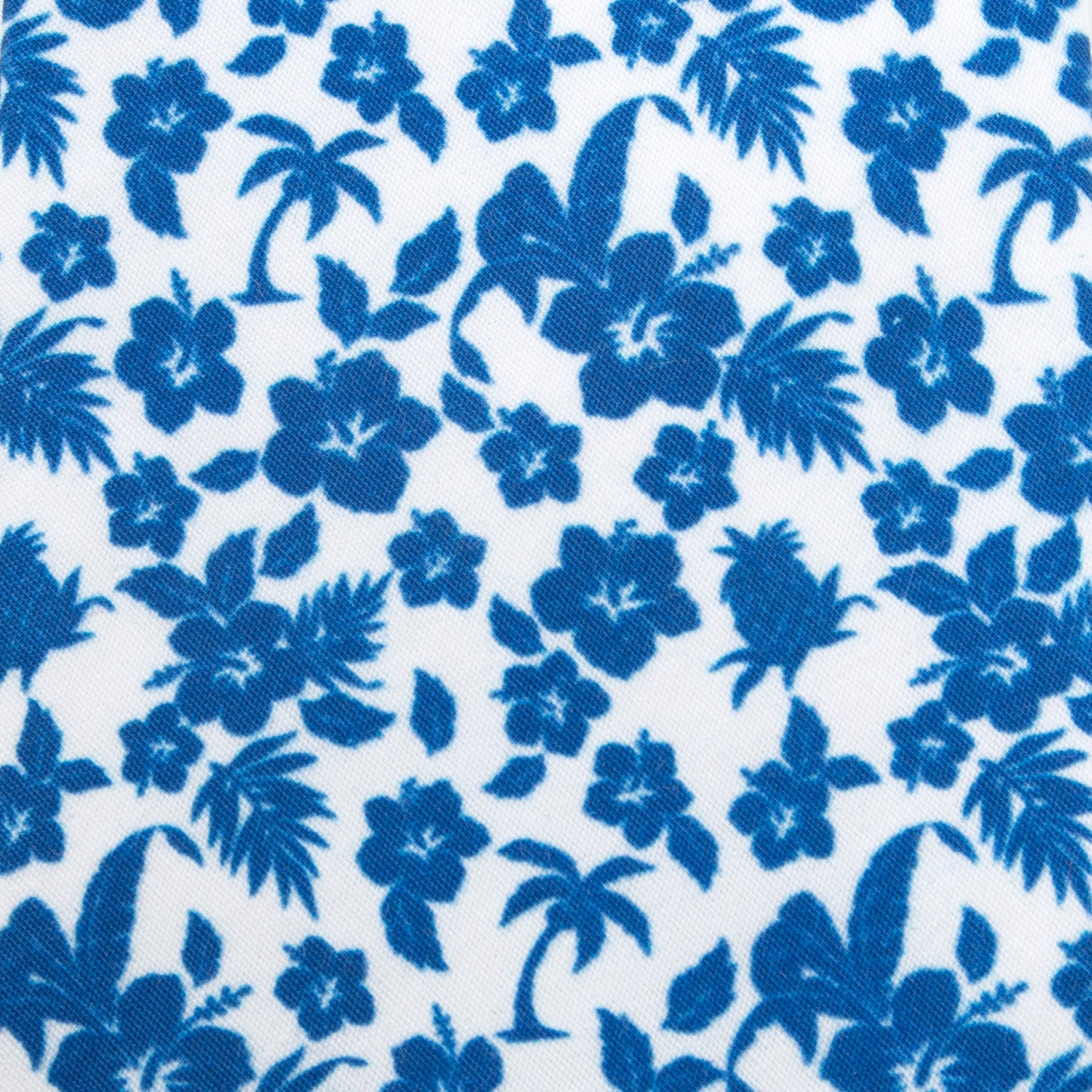 Tropical Blue and White Cotton Floral Slim Necktie - Image 5