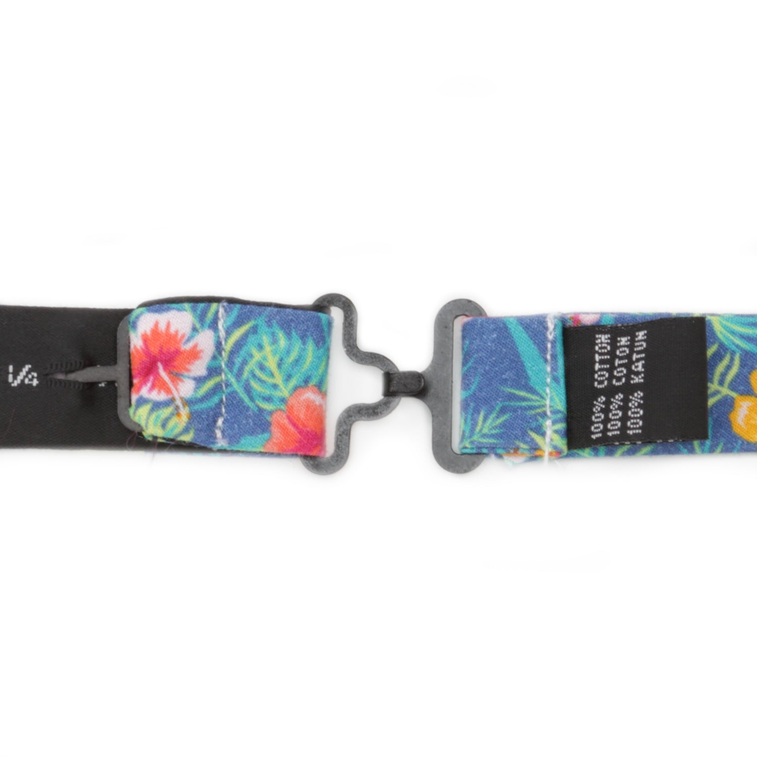 Tropical Hibiscus Print Pre-Tied Cotton Bow Tie in Blue - Image 3